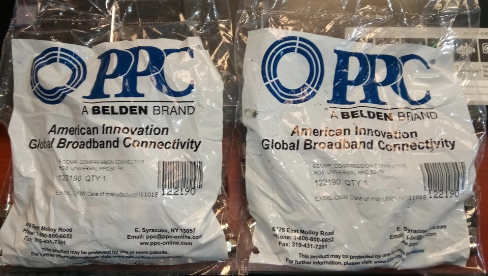 2-50 Packs PPC Belden EX6XL EX6XL-DNW 122190 RG6 Compression F Connector - Image 1 of 1