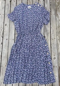 Abito da sole Leslie Fay vintage blu floreale manica corta taglia 18 donna (manca cintura) - Foto 1 di 12