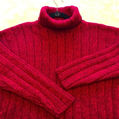 Eddie Bauer Talla Petite XS Rojo Cable Tejido Cuello Tortuga Suéter 100% Algodón Top Foto 1 de 4