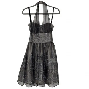 ZUM ZUM Dress Juniors Size 1 Silver Sparkle Fit & Flare Tulle Halter 90s HOCO - Picture 1 of 15
