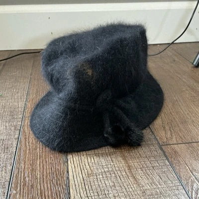De Colección Cappelli Stratford Negro Angora Lana Cloche Newsboy Sombrero Difuso Talla M #221113 Foto 1 de 4