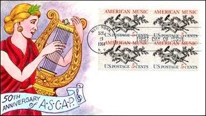 Scott 1252 5 Cent American Music Ralph Dyer handbemalt FDC Block - Bild 1 von 2