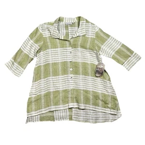 NWT Habitat Clothes to Live In Green 100% Linen Button Boho Lagenlook Size L - Picture 1 of 12