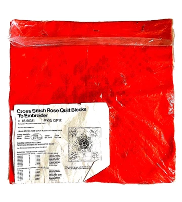 Set 12 Rose Quilt Blocks Ready for Embroidery Cross-Stitching 14" Sq. Orange NWT - Image 1 of 4