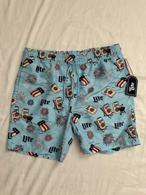 NEW Miller Lite Beer Logo Men’s Swimming Trunks Swimsuit Miller Light Trunks Med - Image 1 of 4