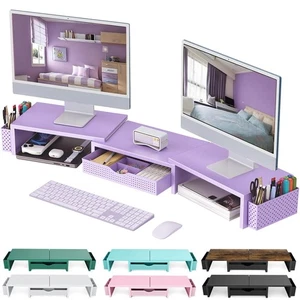 Elevador con soporte para monitor doble, organizador de escritorio con cajón y 2 soportes para bolígrafos, escritorio... - Imagen 1 de 7