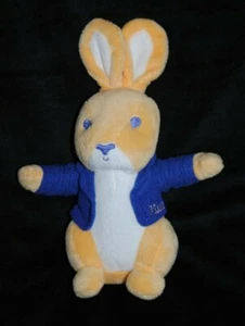 🍀Doudou Lapin PICOT Jaune Moutarde Blanc Veste Bleu Peluche 25 Cm Etat NEUF - Photo 1/2