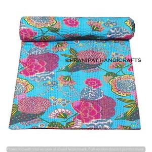 Indian Tropical Print Twin Turquoise boho Throw Blanket Sofa Decor Kantha Quilt - Picture 1 of 4