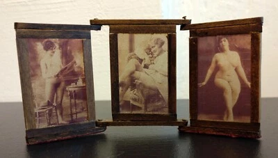 Triptyque ancien érotique sur plaques de verre – Belle Époque - Curiosa - Photo 1/4