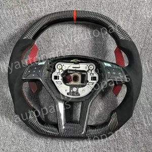 Alcantara Carbon Fiber Steering Wheel for Mercedes-Benz AMG W204 C63 C43 W218 - Picture 1 of 6