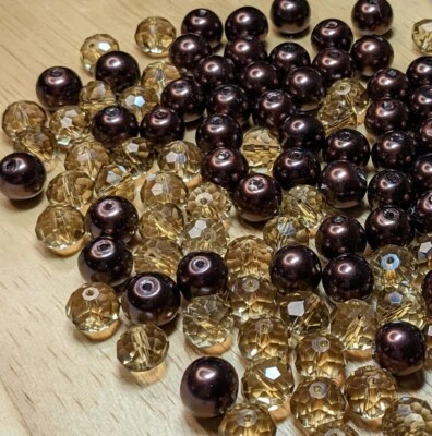 Cuentas de vidrio para hacer joyas 8 mm redondas perlas cristal a granel marrón amarillo 160 piezas Foto 1 de 4