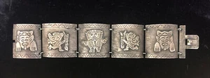 Vintage 900 Silver Mayan/Peruvian/Aztec Wide Link Panel Bracelet 7” 66.9g - Picture 1 of 7
