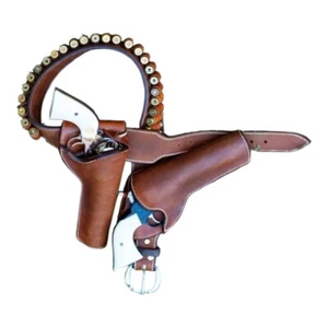 44/45 Cal Holster Gun Belt Drop Loop 100% LEATHER Western RIG SASS - Picture 1 of 8