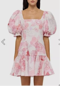 NWT LEO LIN Size 14 / US 10 Hailey Square Neck Dress White Peony Cotton Floral - Picture 1 of 13