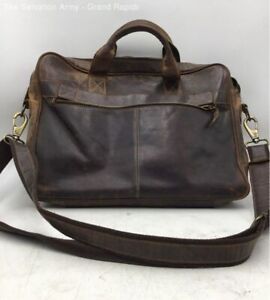 KomalC Mens Brown Leather Double Handles Inner Pockets Zipper Laptop Bag