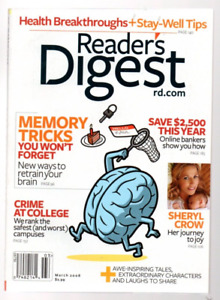 Reader's Digest Magazine March 2008 Sheryl Crow Teen Pregnancy Memory Tricks