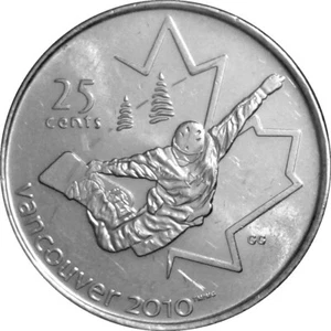 Canada quarter 25 cents coin, Olympic 2010 Games, Snowboarding, Vancouver, 2008 - Picture 1 of 2