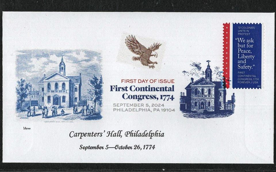 FIRST CONTINENTAL CONGRESS * 1774 * PHILADELPHIA * FIRST DAY COVER * 9/5/2024 - Image 1 of 1