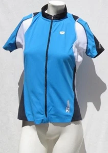 SUGOI Women’s Blue White Full Zip Short Sleeve RS Cycling Jersey Top size L EUC - Picture 1 of 4