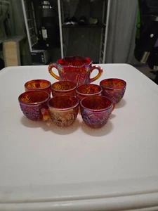 8-teiliges buntes Karneval Glas Set. Unikat und wunderschön. Vintage. - Bild 1 von 4