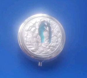 Vintage Silver Tone Christian Theme Pill Box. - Picture 1 of 5