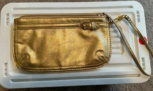 "BRACCIALETTO VINTAGE NIEMAN MARCUS IN PELLE ORO - 4 1/2"" X 8 1/2"" - Foto 1 di 4
