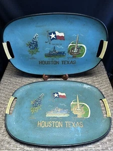 Vintage Houston Texas Serving Trays Set of 2 - 18"x12" - Picture 1 of 5