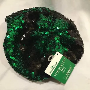 NUEVO VERDE Día de San Patricio ~ BOINA DE LENTEJUELAS NEGRA Nuevo ~ Envío Gratuito - Imagen 1 de 7