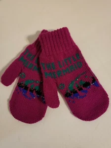 New Vintage Girls The Little Mermaid Ariel Mitten Gloves Set Pink Fish Knit Rare - Picture 1 of 4
