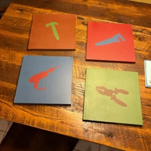 Handmade Tool Artwork & Frame - nursery or kids bedroom - Picture 1 of 12