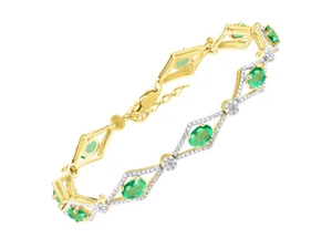 PULSERA TENIS RYLOS ESMERALDA Y DIAMANTES CHAPADA EN ORO AMARILLO PLATA 7-8" - Imagen 1 de 6