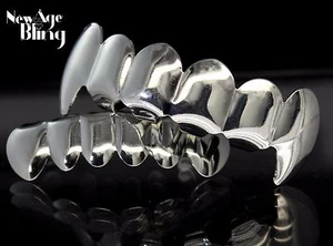 Custom Fit Fangs Silver Plated Teeth Grillz Caps Top & Bottom Set + Molds - Picture 1 of 4