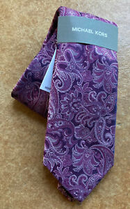 New Michael Kors Mens Silk Blend Purple Paisley Classic Neck Tie