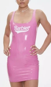 Vestido Barbie Forever 21 x Bodycon Rosa Imitación Charol Mini Talla Grande - Imagen 1 de 14