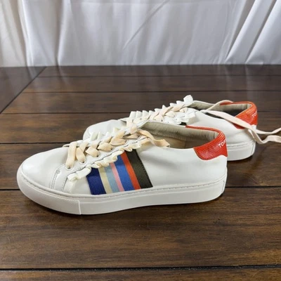Tory Sport Shoes Womens Size 7.5 White Rainbow Stripe Leather Lace Up Sneakers - Image 1 of 4