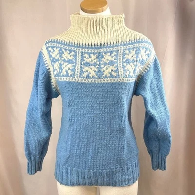 Suéter vintage tejido a mano para mujer (S/M) lana esquí noruego nórdico simulación azul crema Foto 1 de 4