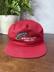 Blueslide Resort Cusilk WA Vintage SnapBack Mütze rot Kappe bestickt Fisch - Bild 1 von 8