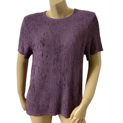 Dressbarn Purple Crinkle Stretch Short Sleeve Top Blouse Women's Large - Image 1 of 4