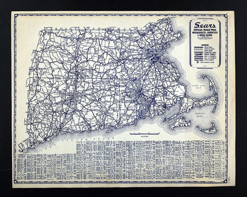 Mapa de ruta Sears 1935 MA CT RI Boston New Haven Hartford Providence Cape Cod Salem Foto 1 de 3