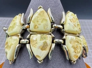 Egyptian Revival Gold Tone Lucite and Confetti Scarab Link Bracelet by Coro - Picture 1 of 8