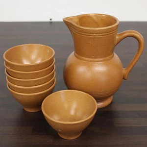 Emile Henry France 1 Litre Jug & x6 Tea Bowls Stoneware Matte Glaze Brown - Picture 1 of 5