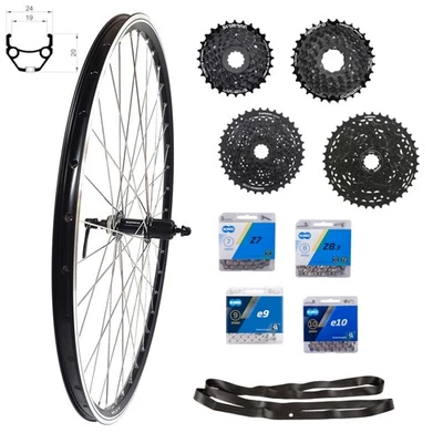 28 Zoll Hinterrad Hohlkammer Geöst Center Lock Kranz 7/8/9/10-fach + Kette - Bild 1 von 4