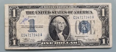 1934 One Dollar Silver Certificate $1 Bill Funny Back Circulated #96505 - Image 1 of 2