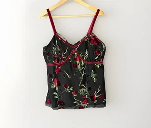 Mossimo Cami Top Womens 16W Babydoll Velvet Burnout Rose Black Whimsigoth 90's - Picture 1 of 11