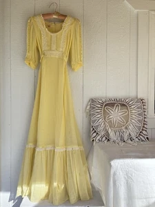 Vintage gelbes Prärie Kleid 70er Xs - Bild 1 von 12