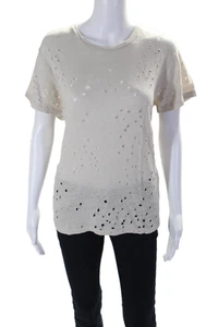 Camisa informal IRO para mujer de lino manga corta desgastada cuello redondo beige talla S - Imagen 1 de 6