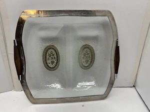 MCM Georges Briard Serviertablett Silver Overlay Holzgriffe Hollywood Regency - Bild 1 von 8