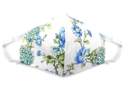 Fabric Face Mask Cotton Reusable Washable Adult Handmade in US Blue Green Floral - Image 1 of 2