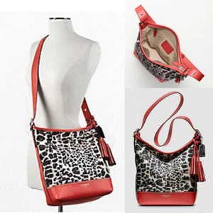 NWT COACH Ocelot Cheetah Black/Red Duffle Crossbody Shoulder Bag Purse NEW $348 - Picture 1 of 9