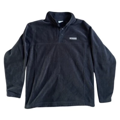 Suéter Columbia masculino tamanho grande manga longa lã preto pulôver botão de pressão - Imagem 1 de 3